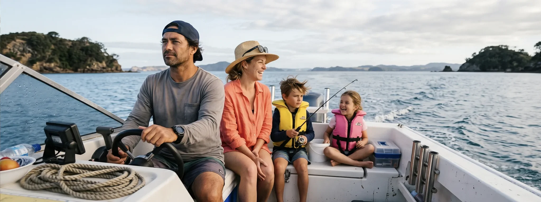 Boat and jetski loans NZ. Kiwi family enjoying a day on the water funded through Payday Advance NZ.